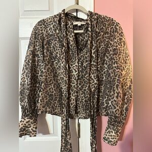 LOFT Animal Print Blouse with Tie Neck